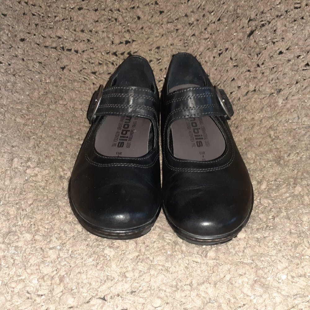 MEPHISTO-Air Relax-Black Leather Mary Janes-Buckle-Size 6.5-Excellent - Picture 3 of 7